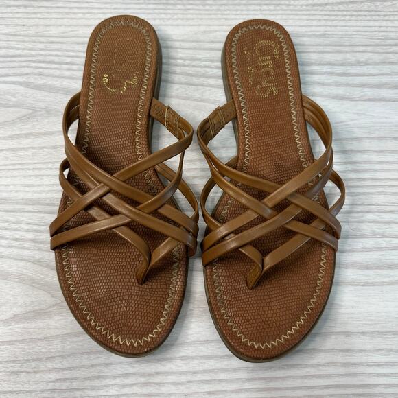 Circus by Sam Edelman Thong Sandals WMNS 9.5M Brown Strappy Slip On Flat Low Top - Picture 7 of 8